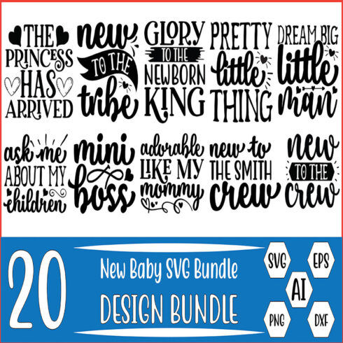 20 New Baby SVG Design Bundle Vector Template cover image.