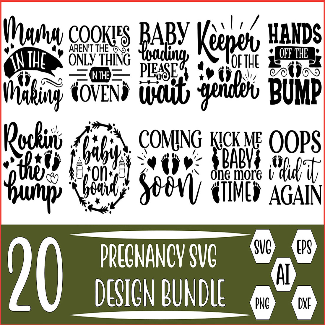 20 Pregnancy SVG Bundle Designs Vector Template cover image.