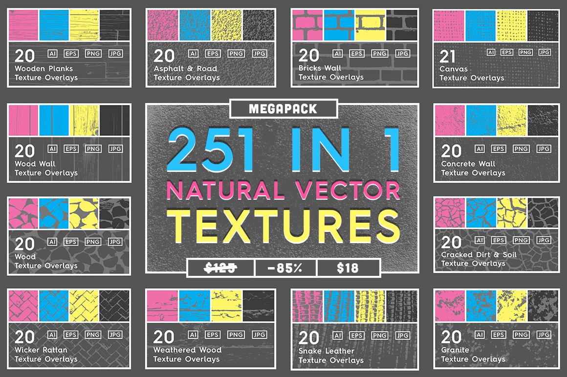 251 Natural Vector Textures Megapack cover image.