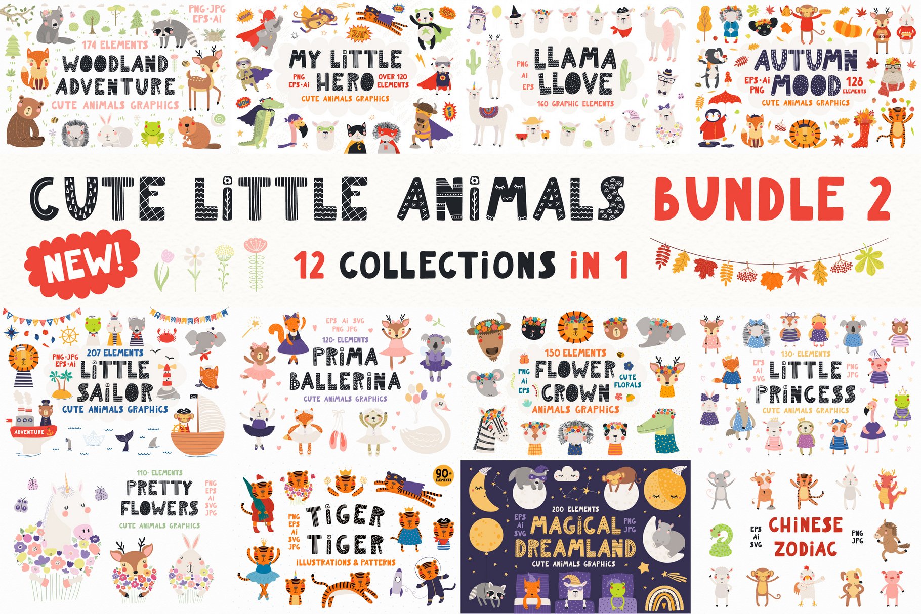Cute Little Animals Graphic Bundle 2 cover image.