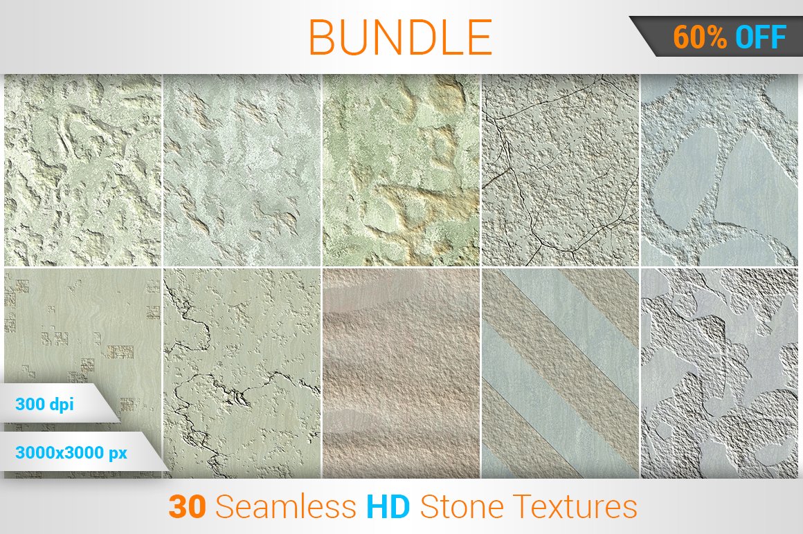 30 Seamless Stone HD Textures Bundle cover image.