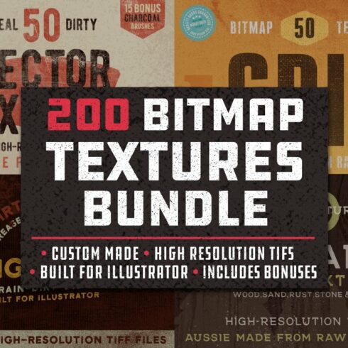 200 Grunge Bitmap Textures Bundle cover image.