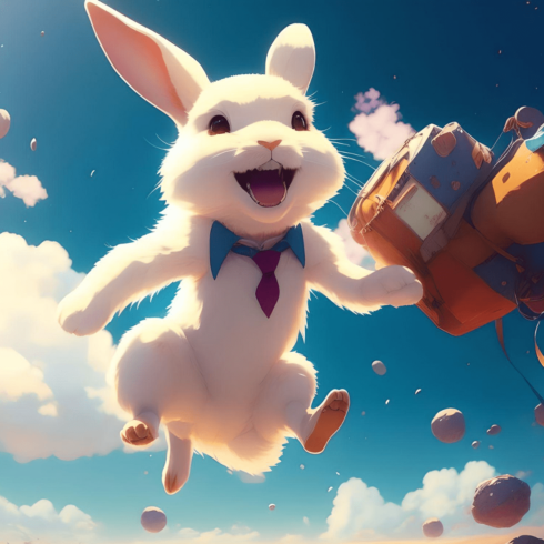 Cheerful bunny hopping with joy animated illustration cover image.