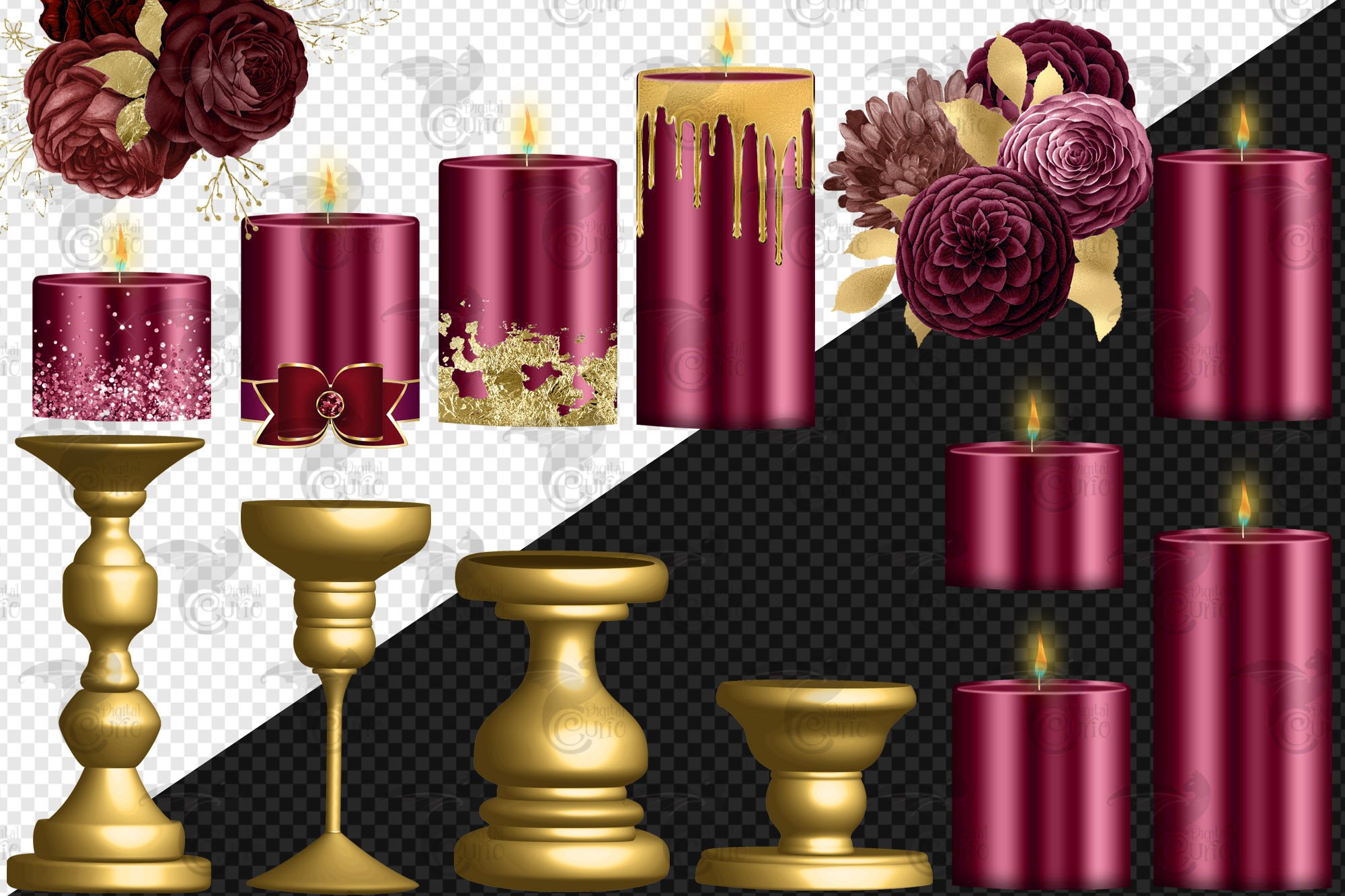 burgundy and gold candles clipart preview 3 348