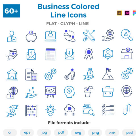 60+ Business Colored Line Icons cover image.