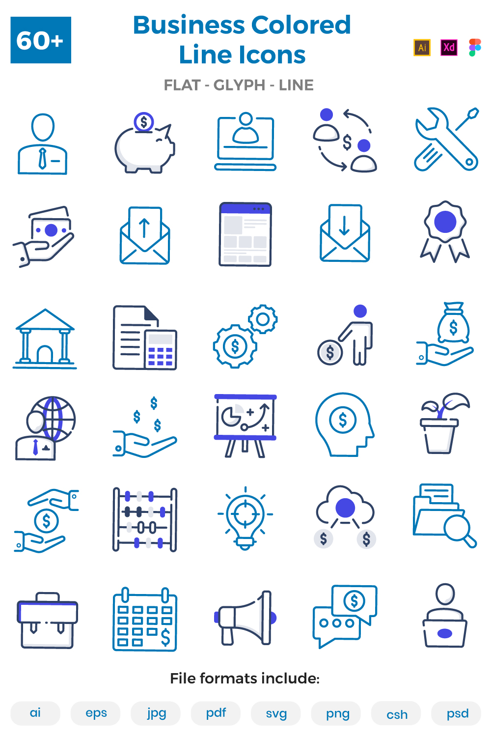 60+ Business Colored Line Icons pinterest preview image.