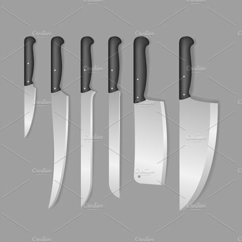 Realistic 3d Butcher Meat Knives Set cover image.