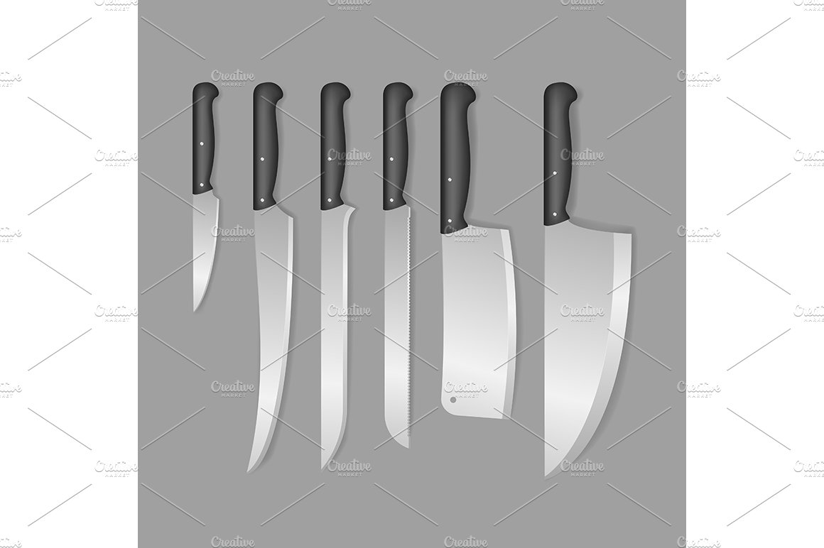 Realistic 3d Butcher Meat Knives Set cover image.