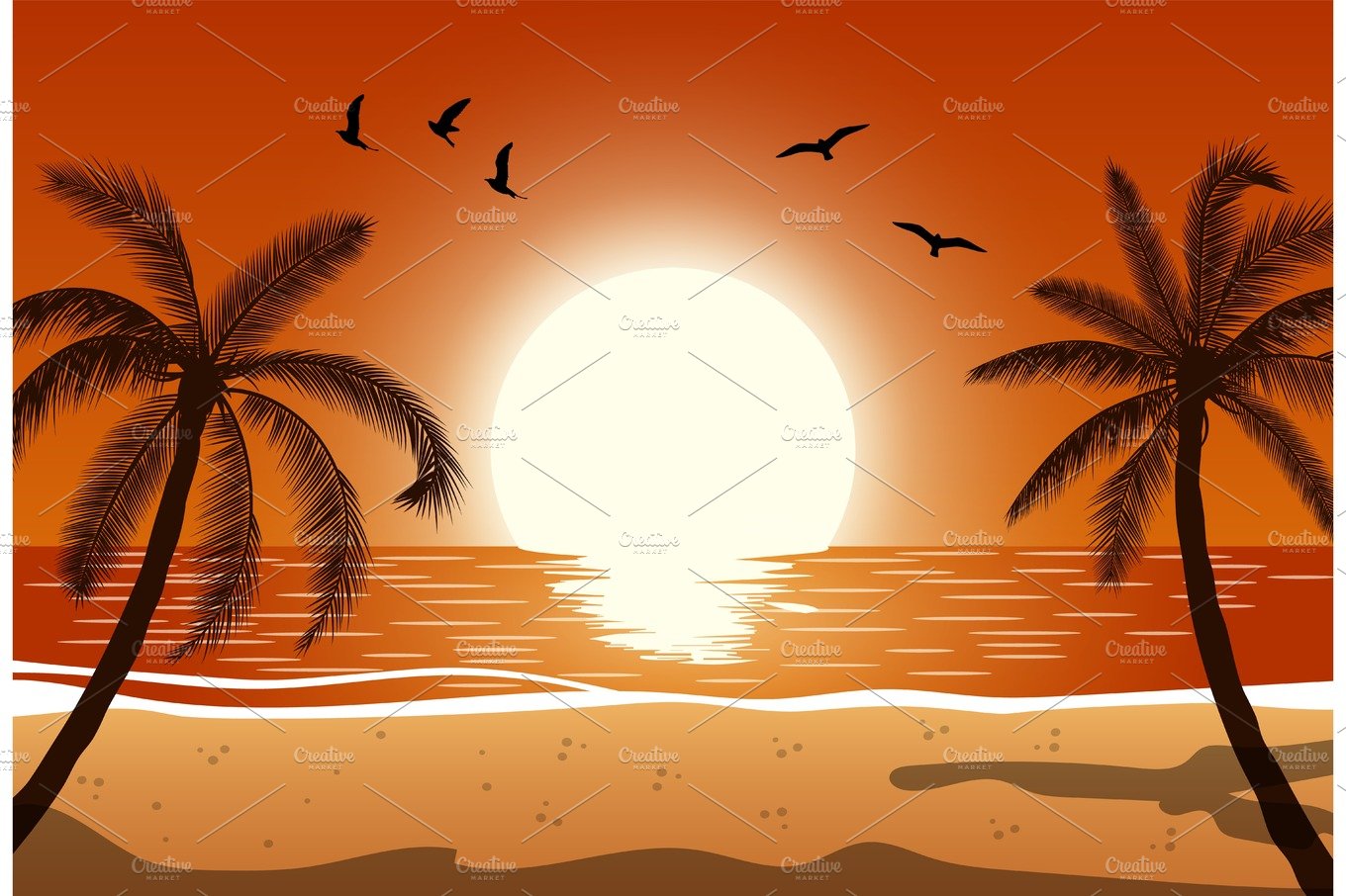 Silhouette palm tree on beach cover image.