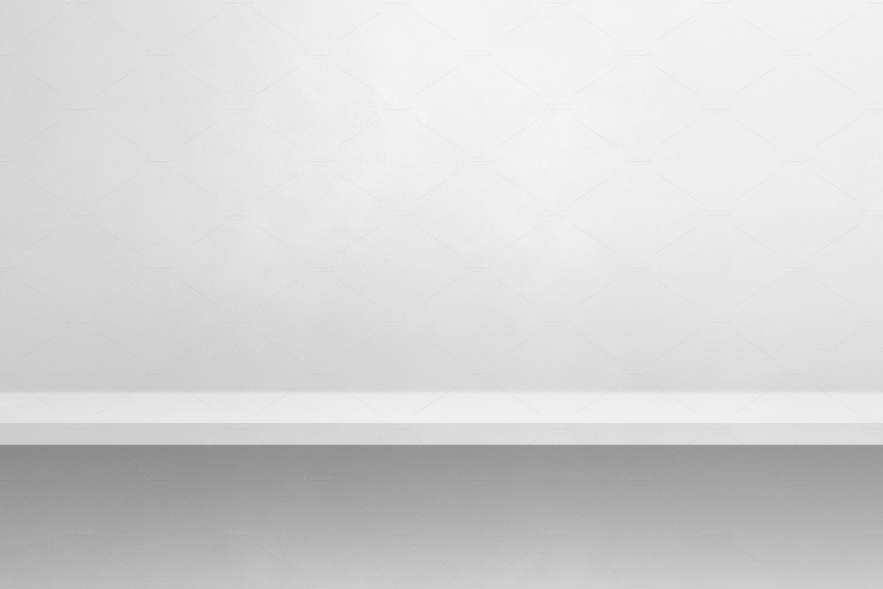 Empty shelf on a white wall. Background template. Horizontal bac cover image.