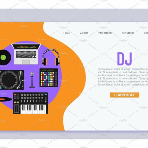 Dj music workspace flat design cover image.