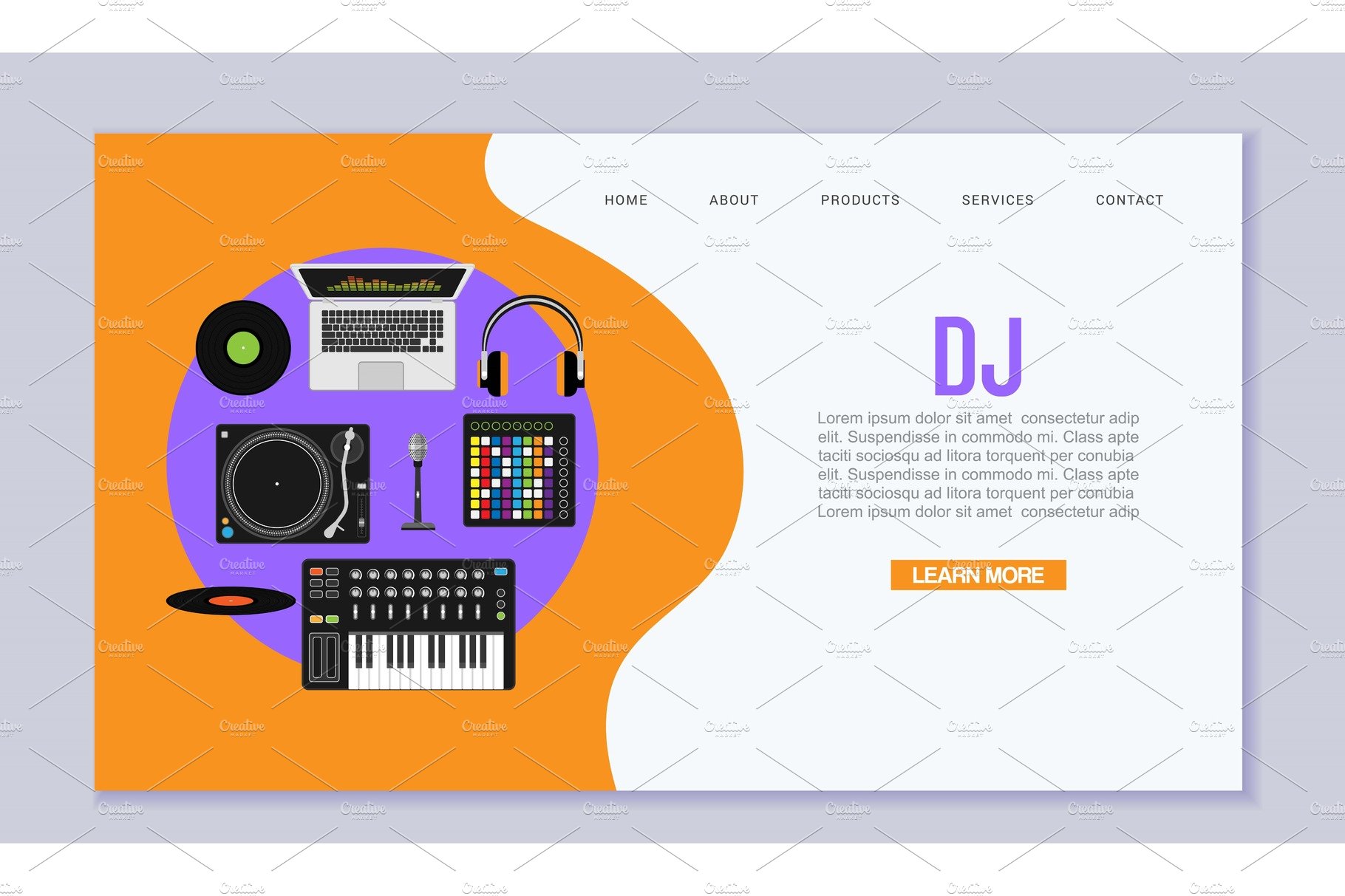 Dj music workspace flat design cover image.