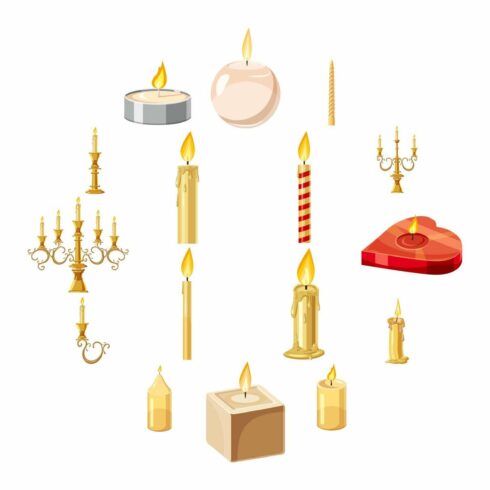 Candles forms icons set cover image.