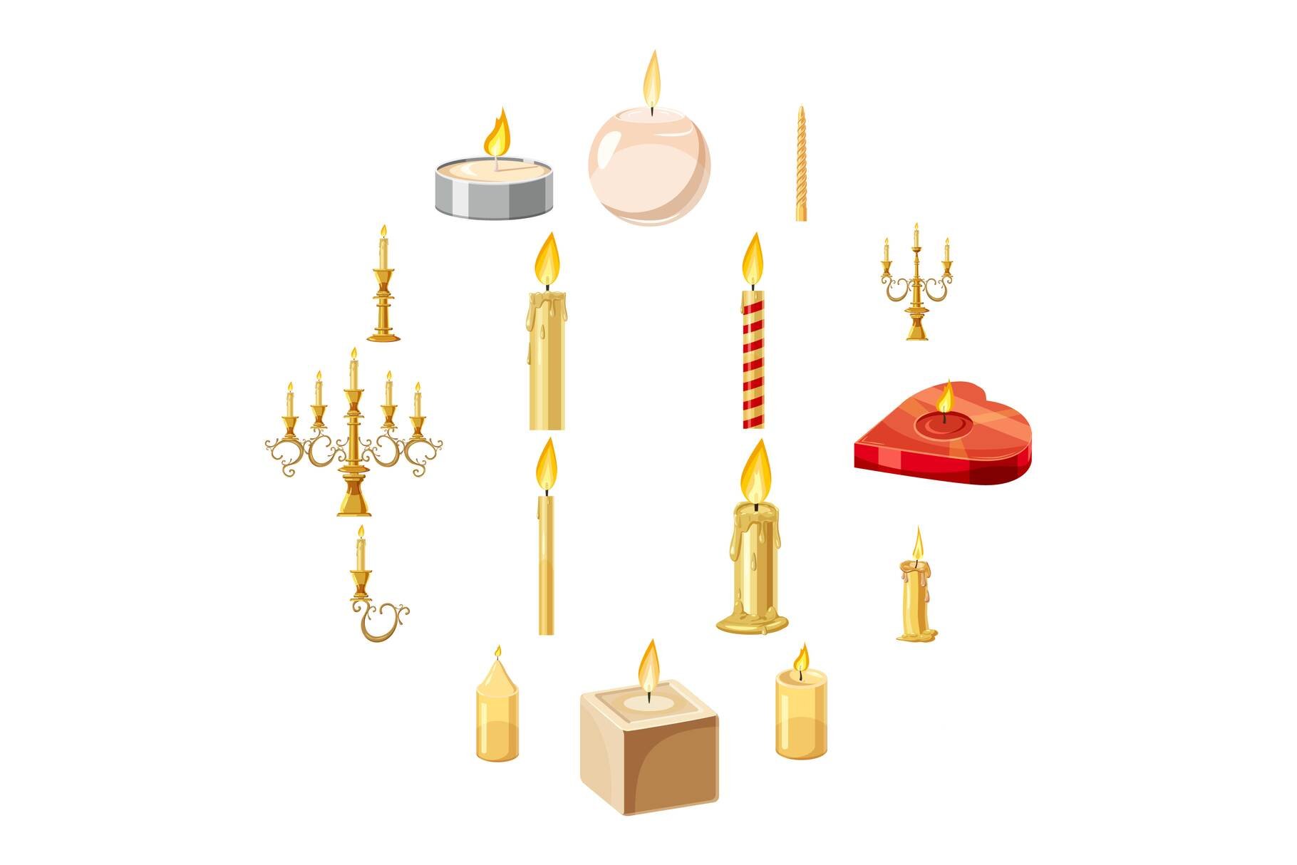 Candles forms icons set cover image.