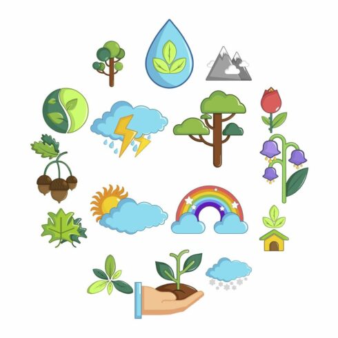 Nature icons set symbols cover image.