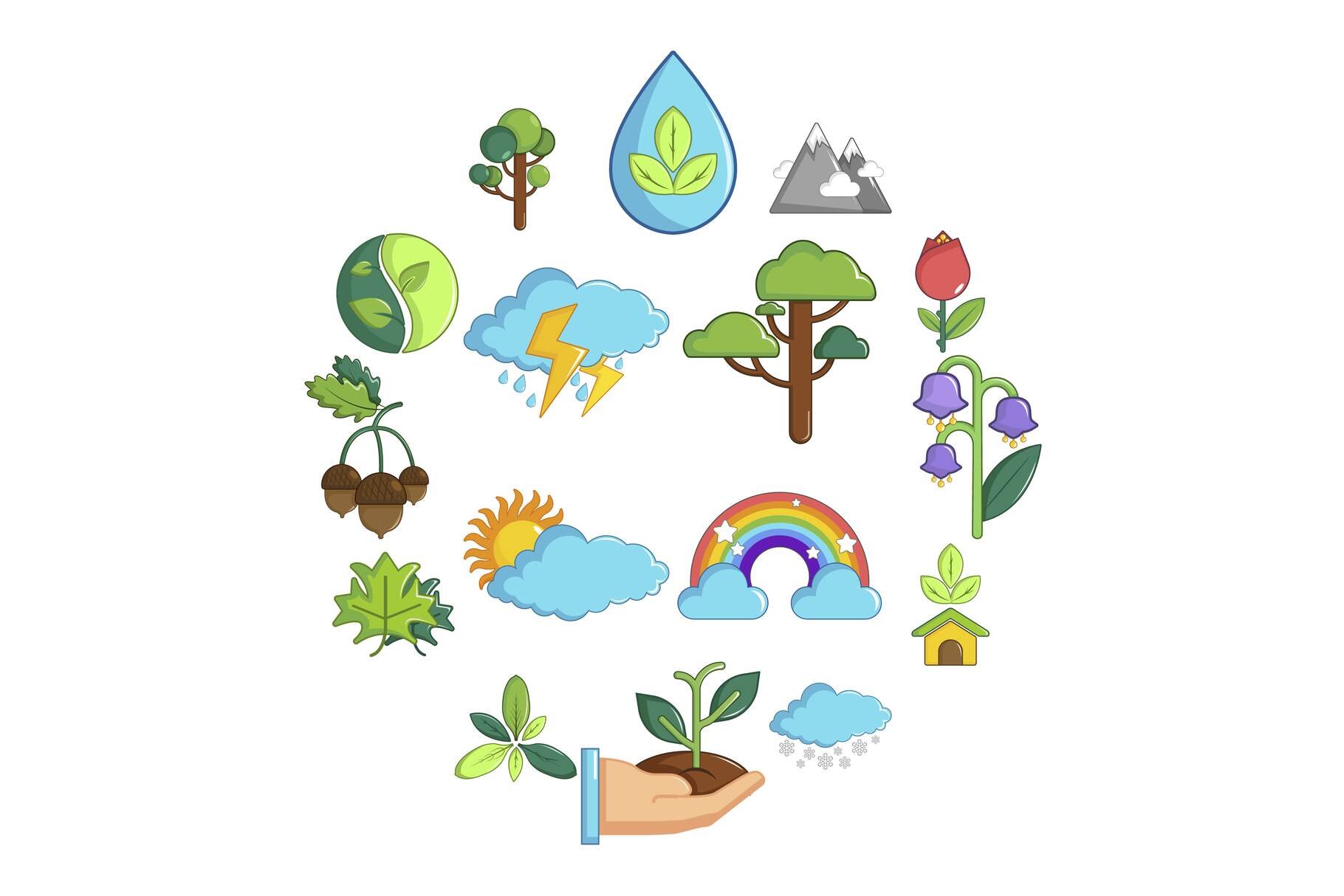 Nature icons set symbols cover image.