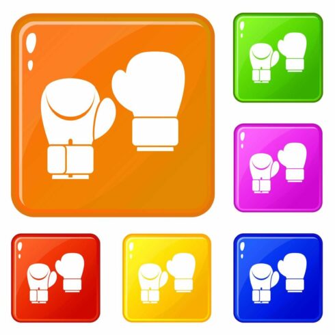 Boxing gloves icons set vector color cover image.