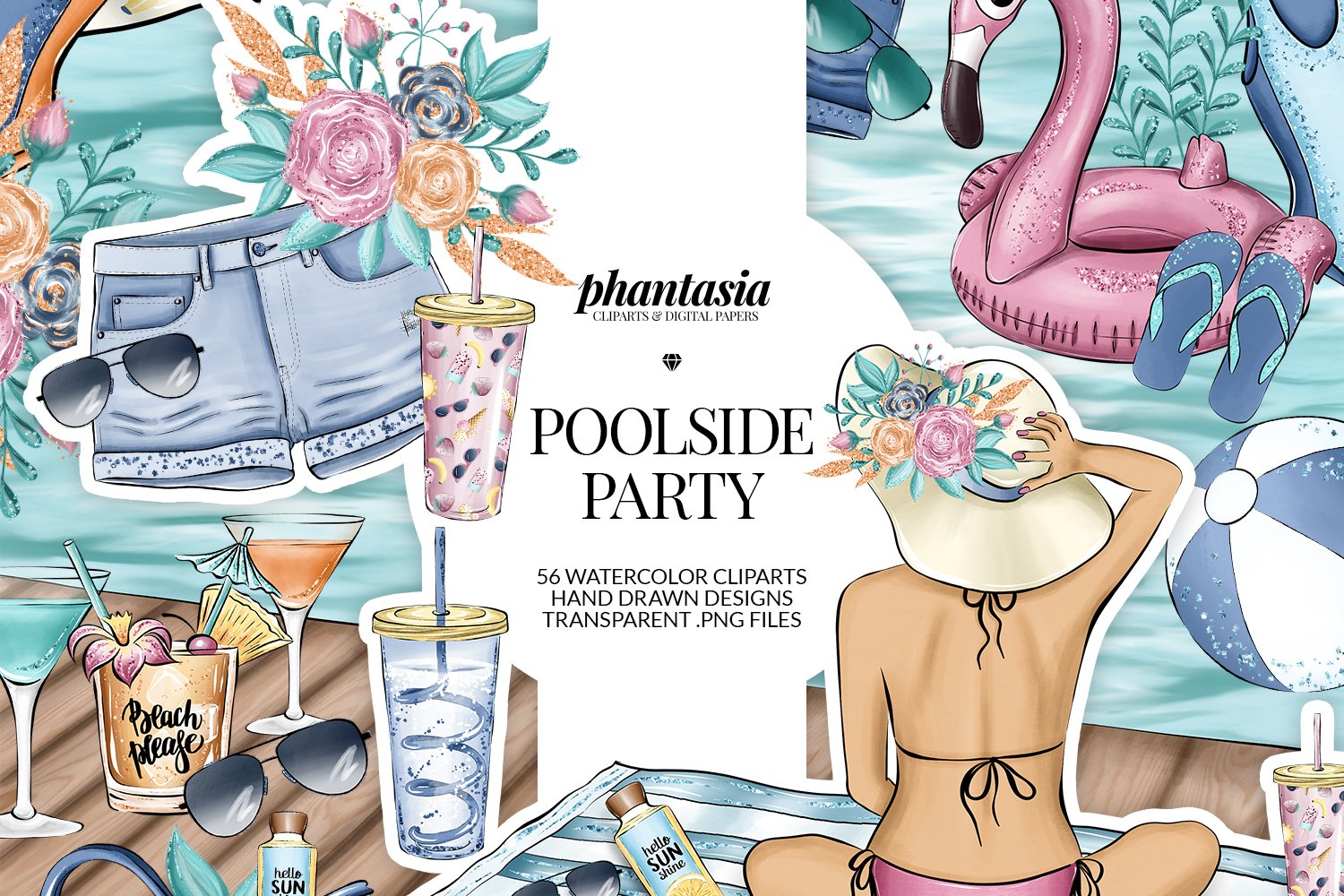 Poolside Watercolor Cliparts cover image.