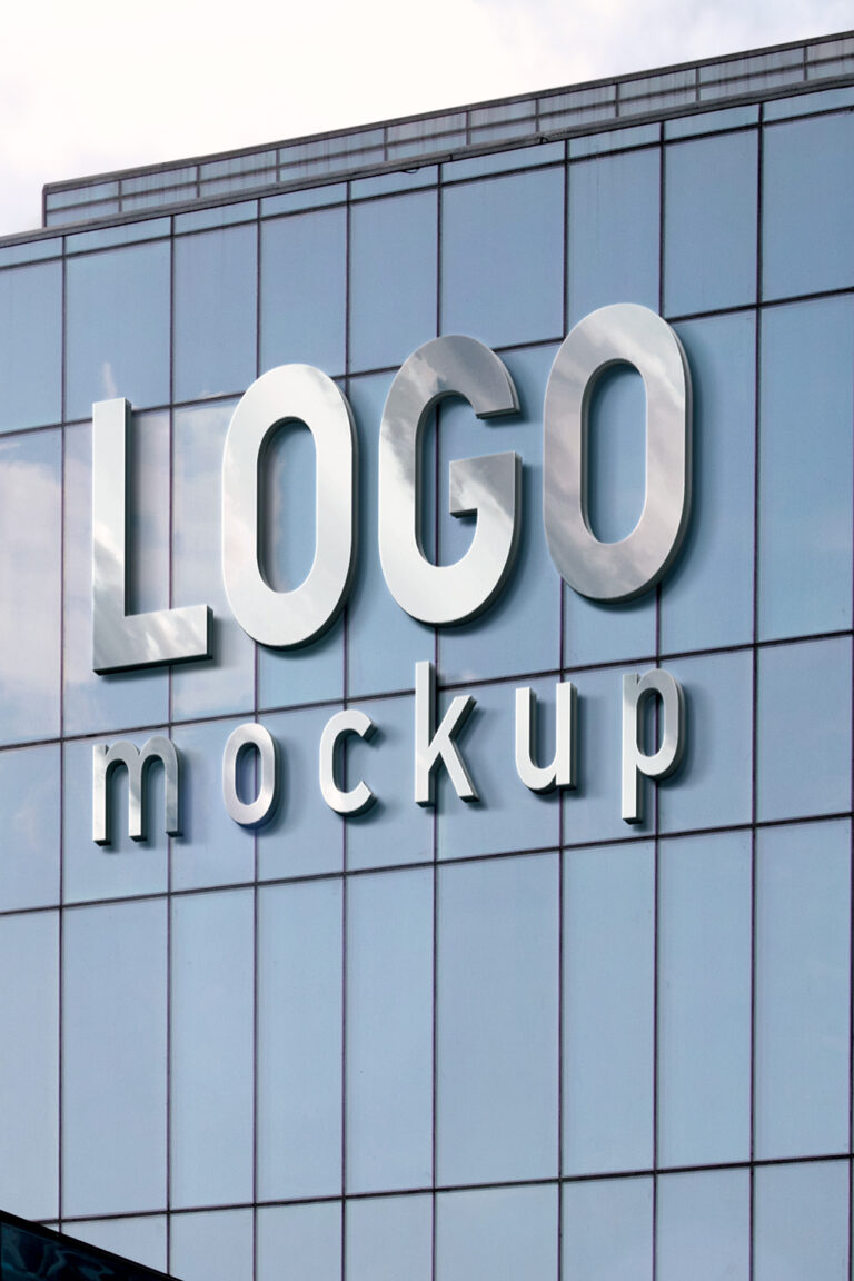 Silver 3d glass building logo Mockup PSD - MasterBundles