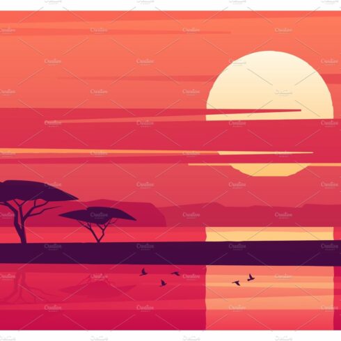 Vivid sunset over the african lake cover image.