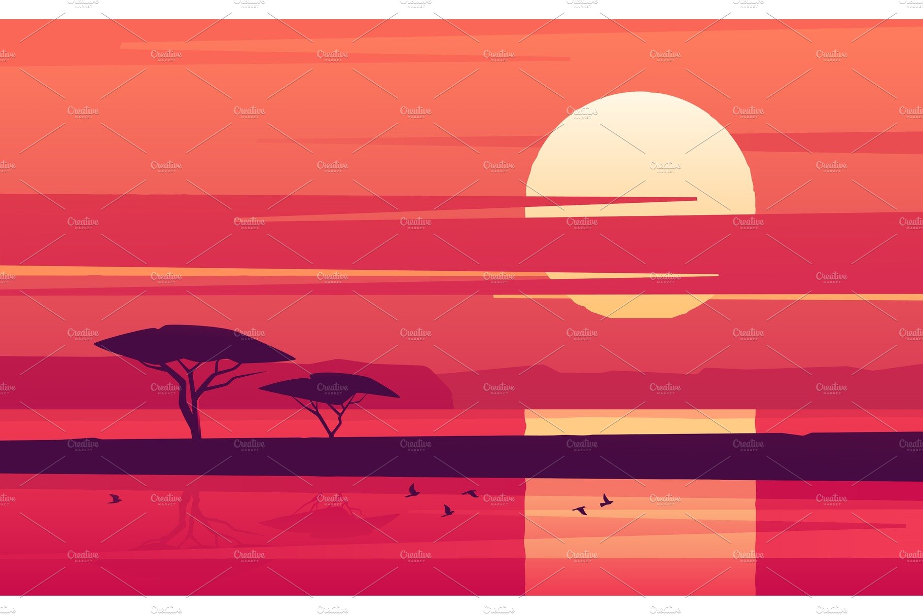 Vivid sunset over the african lake cover image.