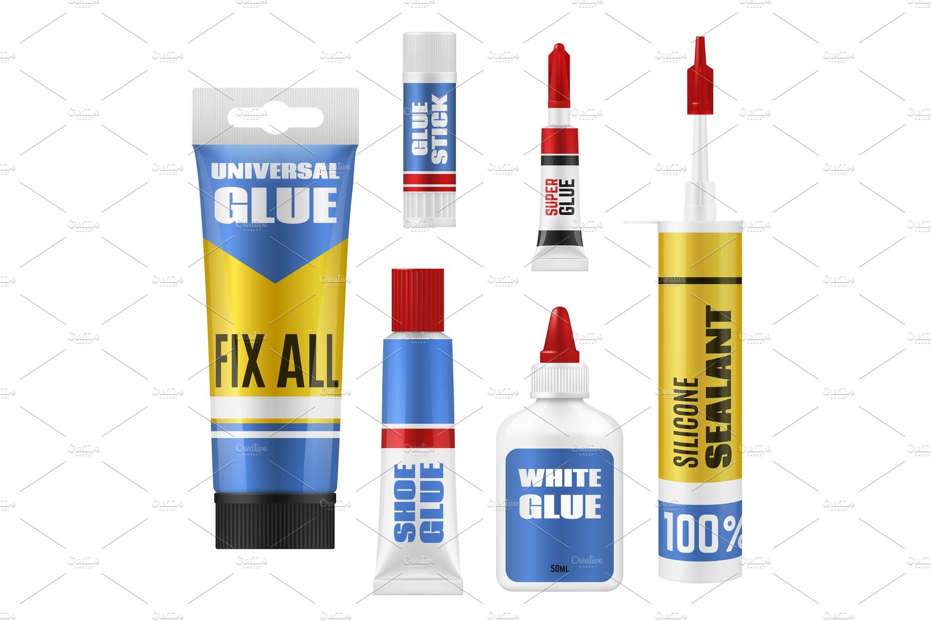 Glue packages with stick, tube cover image.