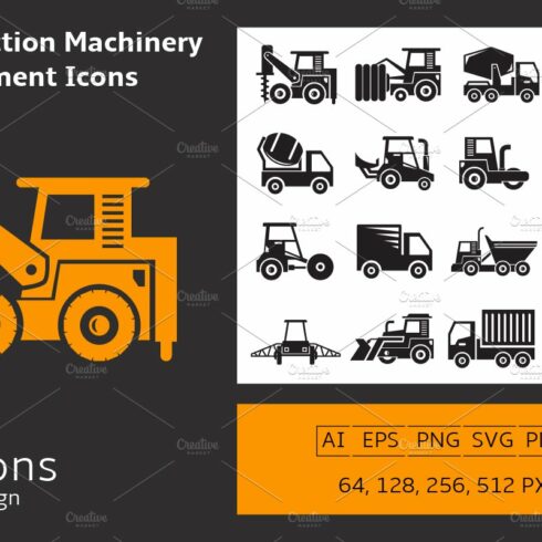 Construction Machine Equipment Icons cover image.