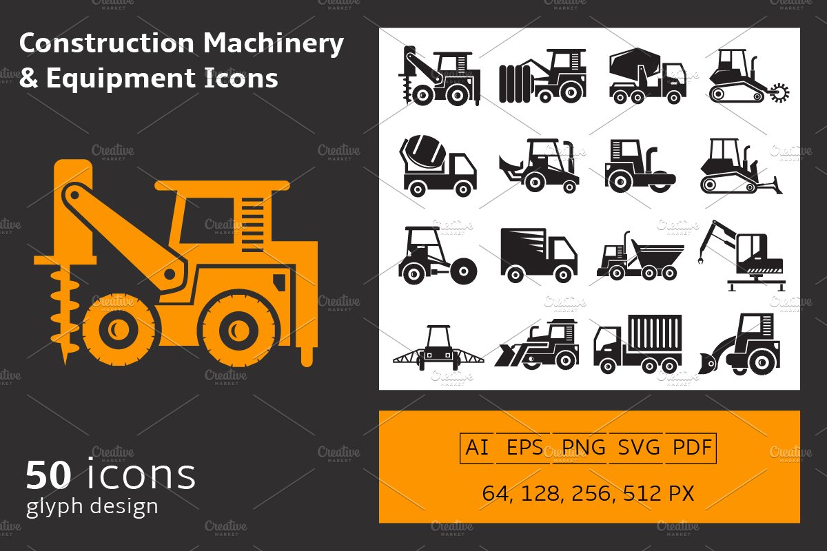 Construction Machine Equipment Icons cover image.