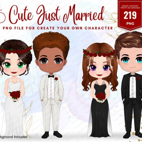 Bride and Groom couple clipart PNG cover image.