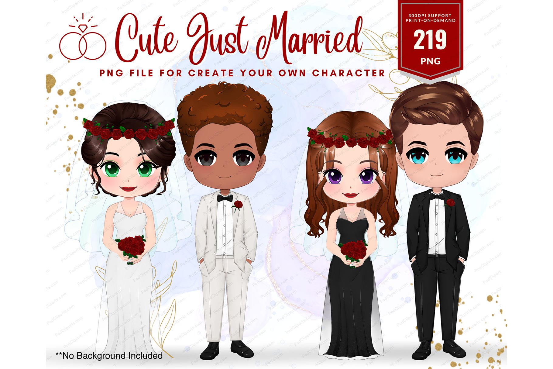 Bride and Groom couple clipart PNG cover image.