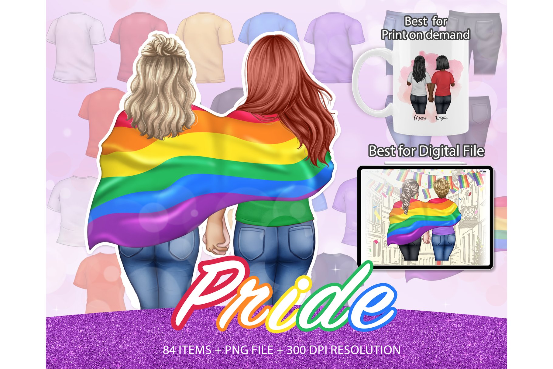 Lesbian clipart, Couple Clipart PNG cover image.