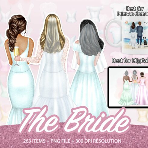 Bride, Wedding, Marriage Clipart PNG cover image.