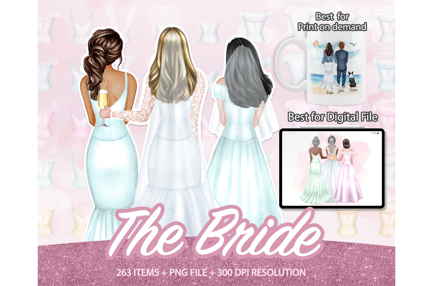 Bride, Wedding, Marriage Clipart PNG cover image.