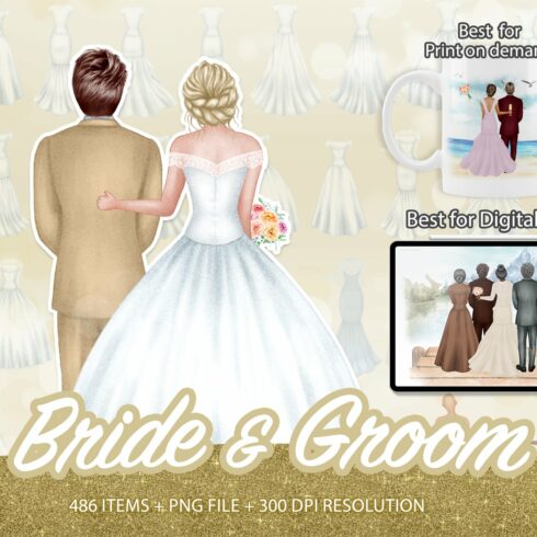 Bride &Groom Wedding Day Clipart PNG cover image.