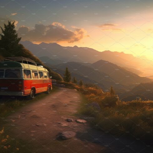 Campervan in mountains at sunset cover image.