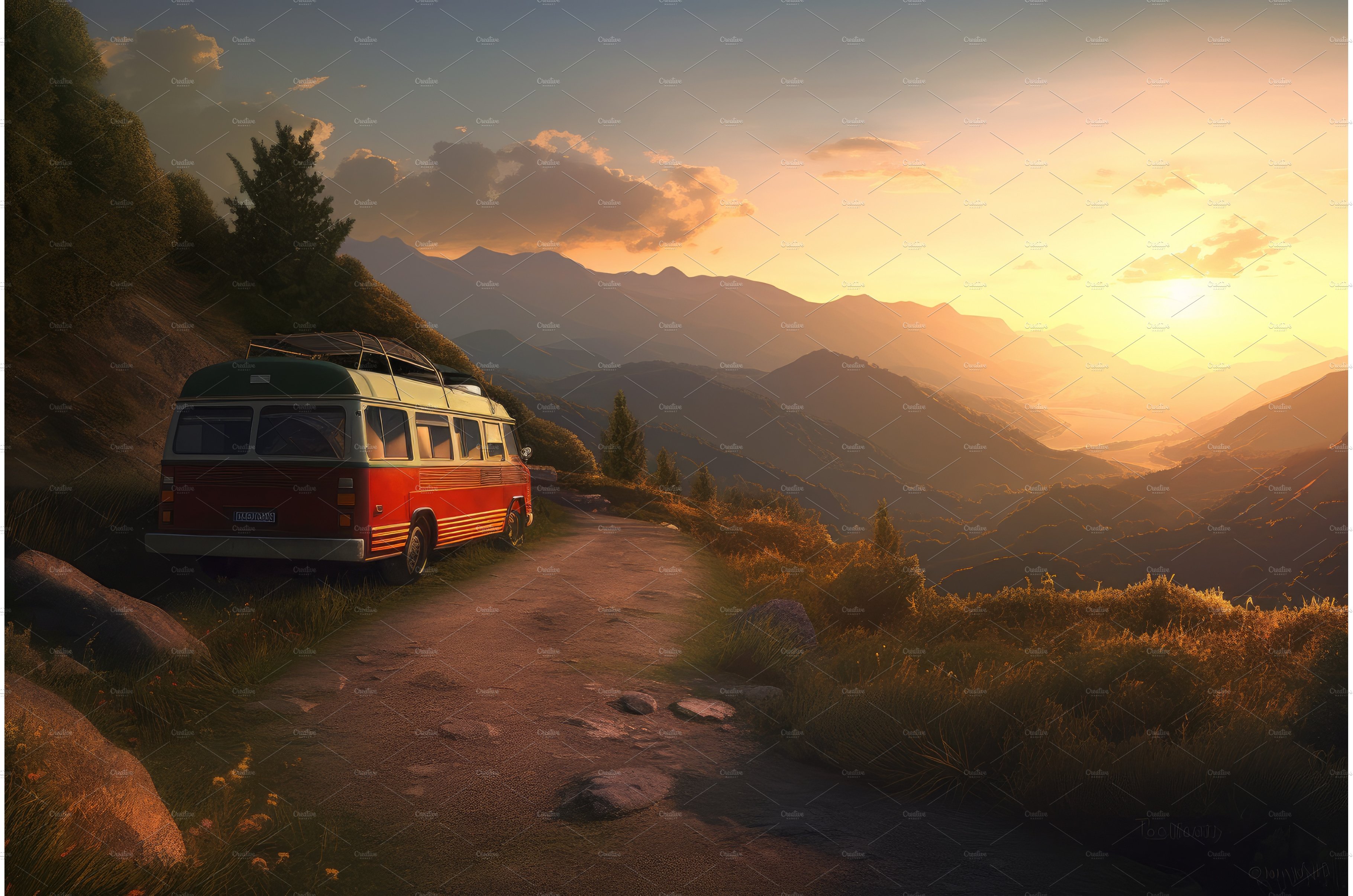 Campervan in mountains at sunset cover image.