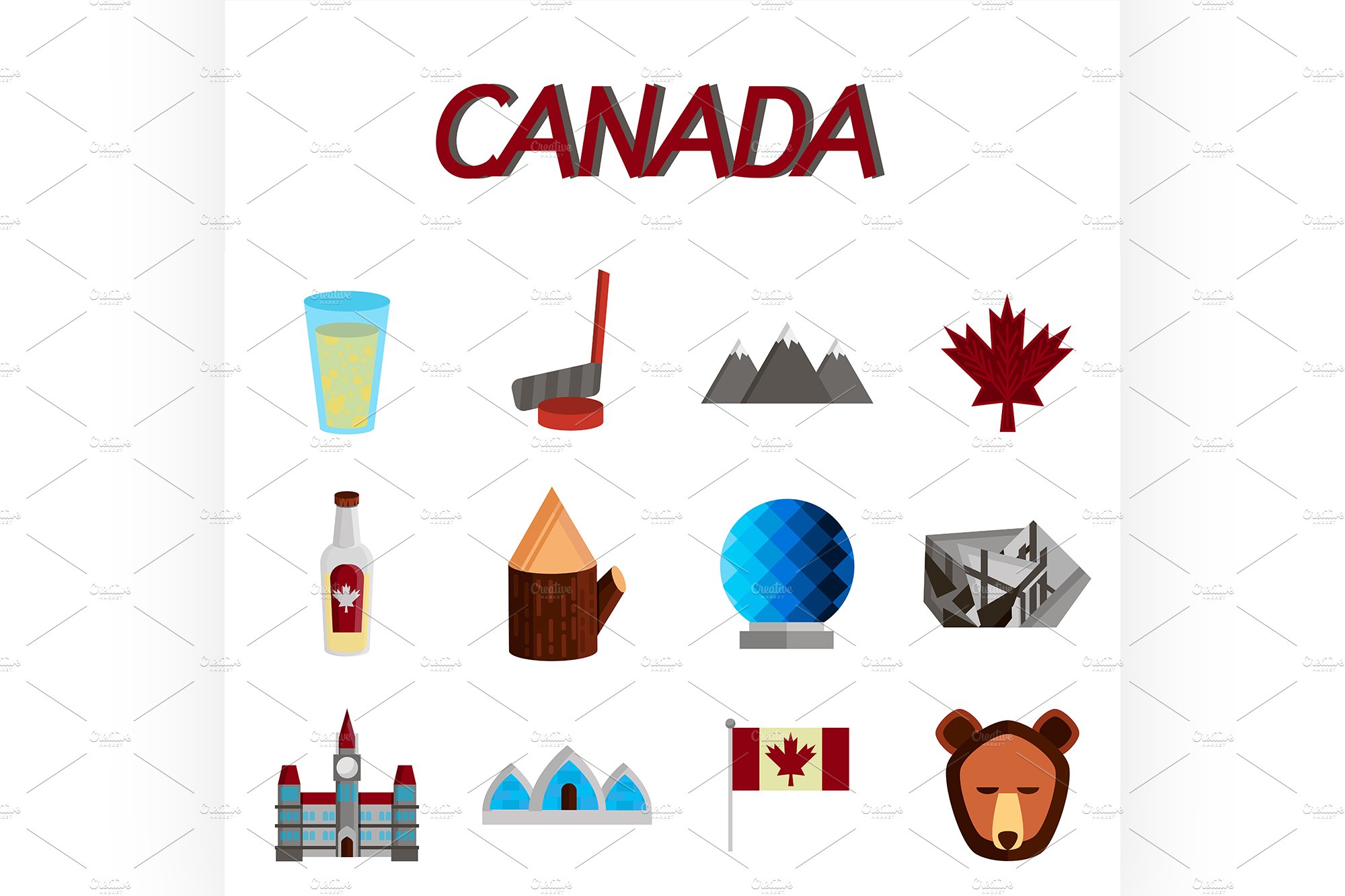 Canada flat icons set cover image.