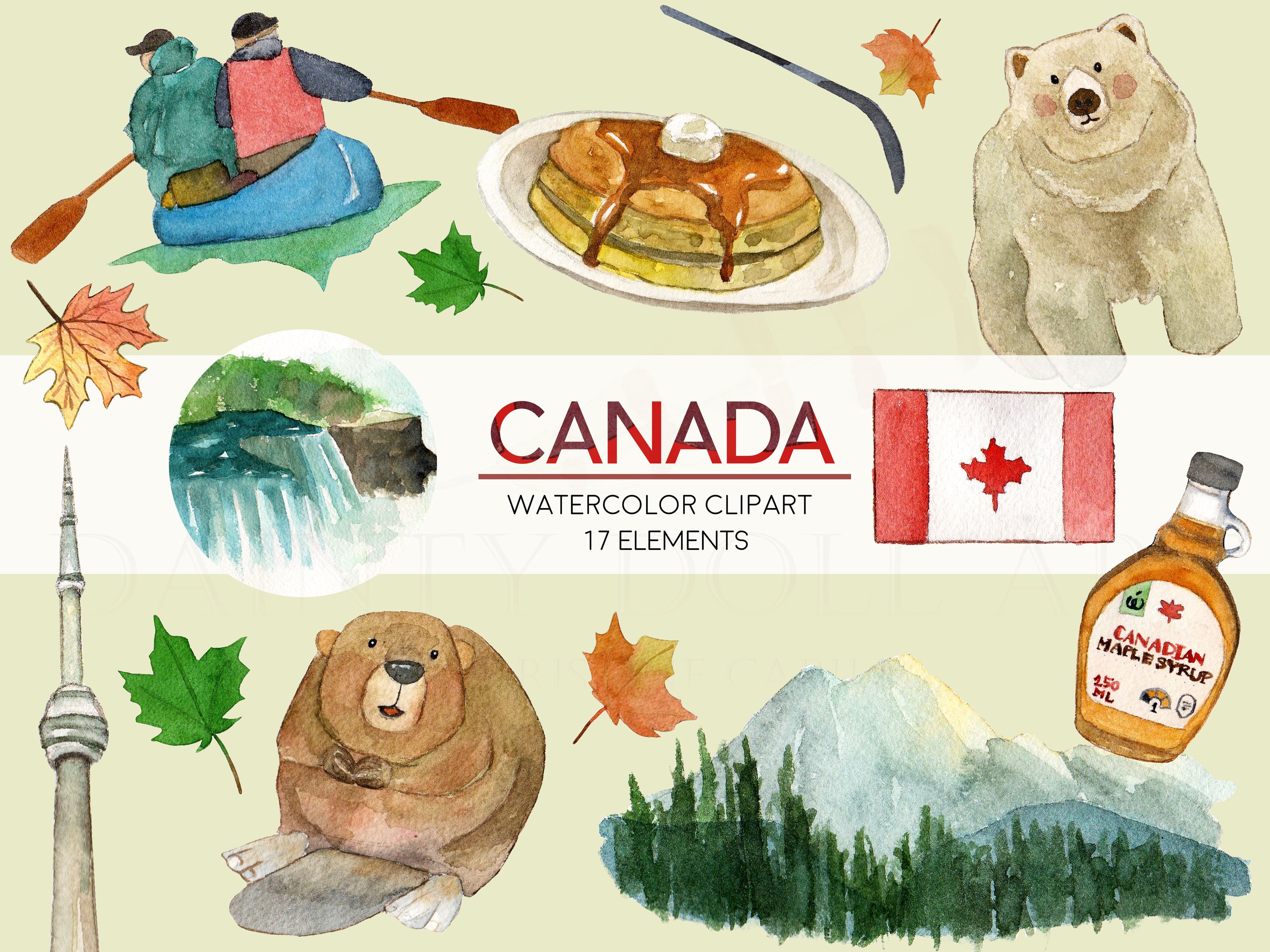 Watercolor Canada Travel Clipart cover image.