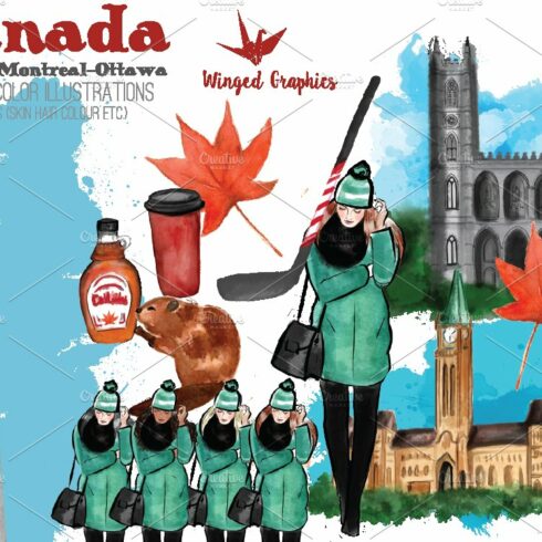 CANADA travel watercolour clipart cover image.