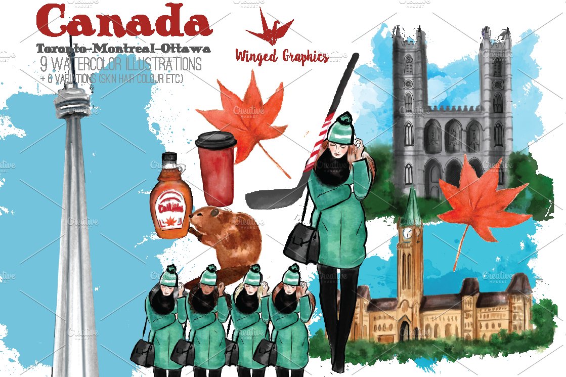 CANADA travel watercolour clipart cover image.