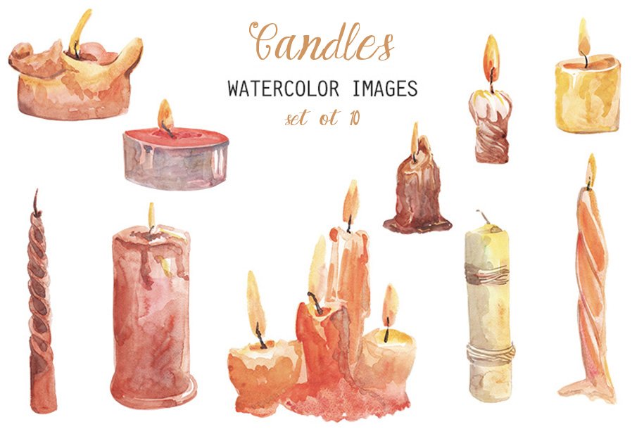 Watercolor Candles Clipart cover image.