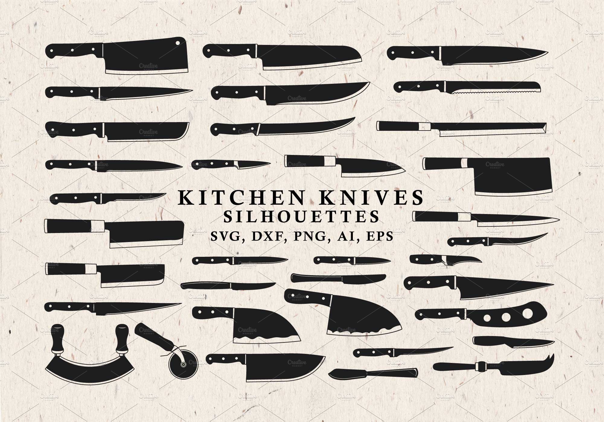 Kitchen Knives Silhouettes in Vector cover image.