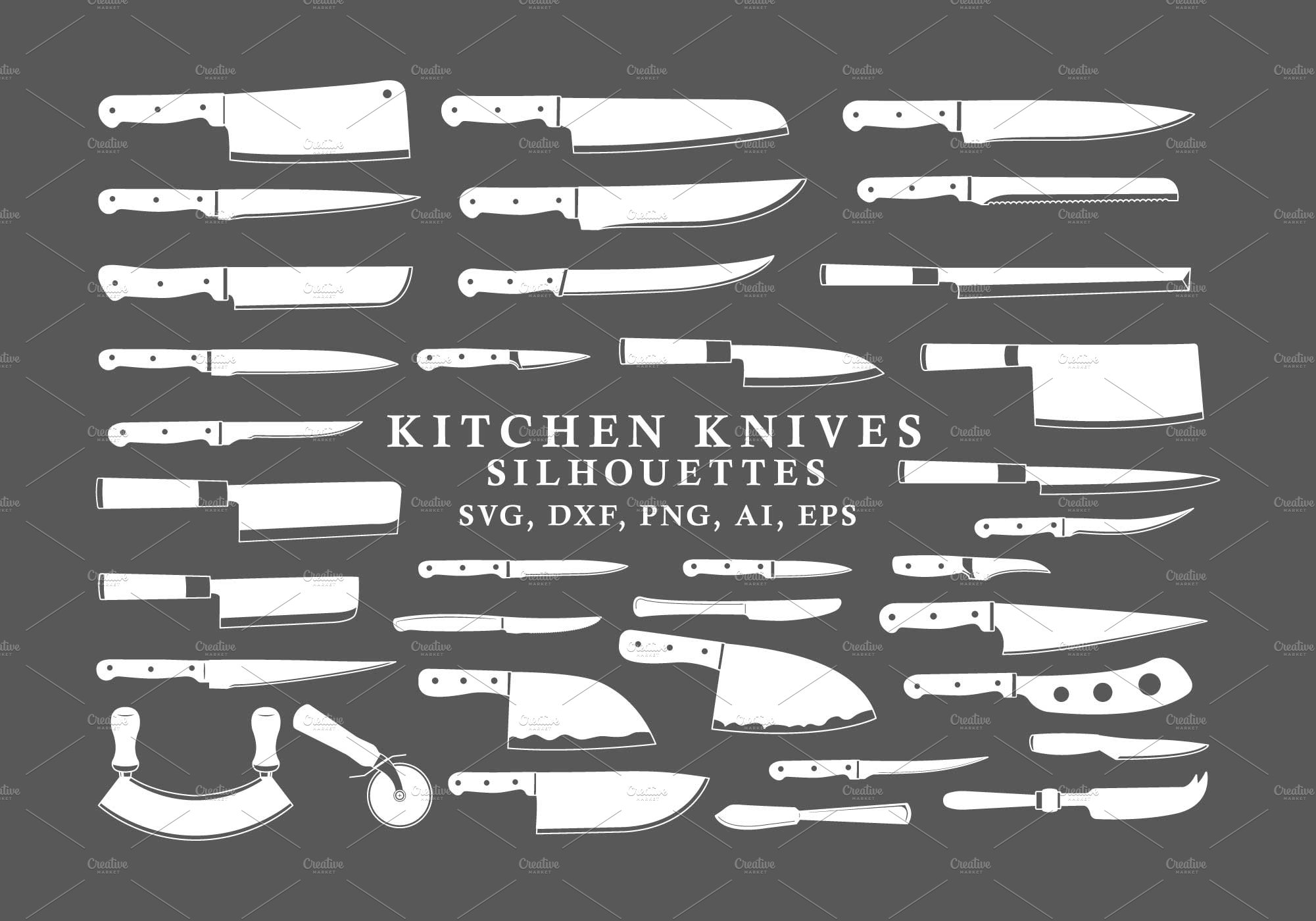 Kitchen Knives Silhouettes in Vector preview image.