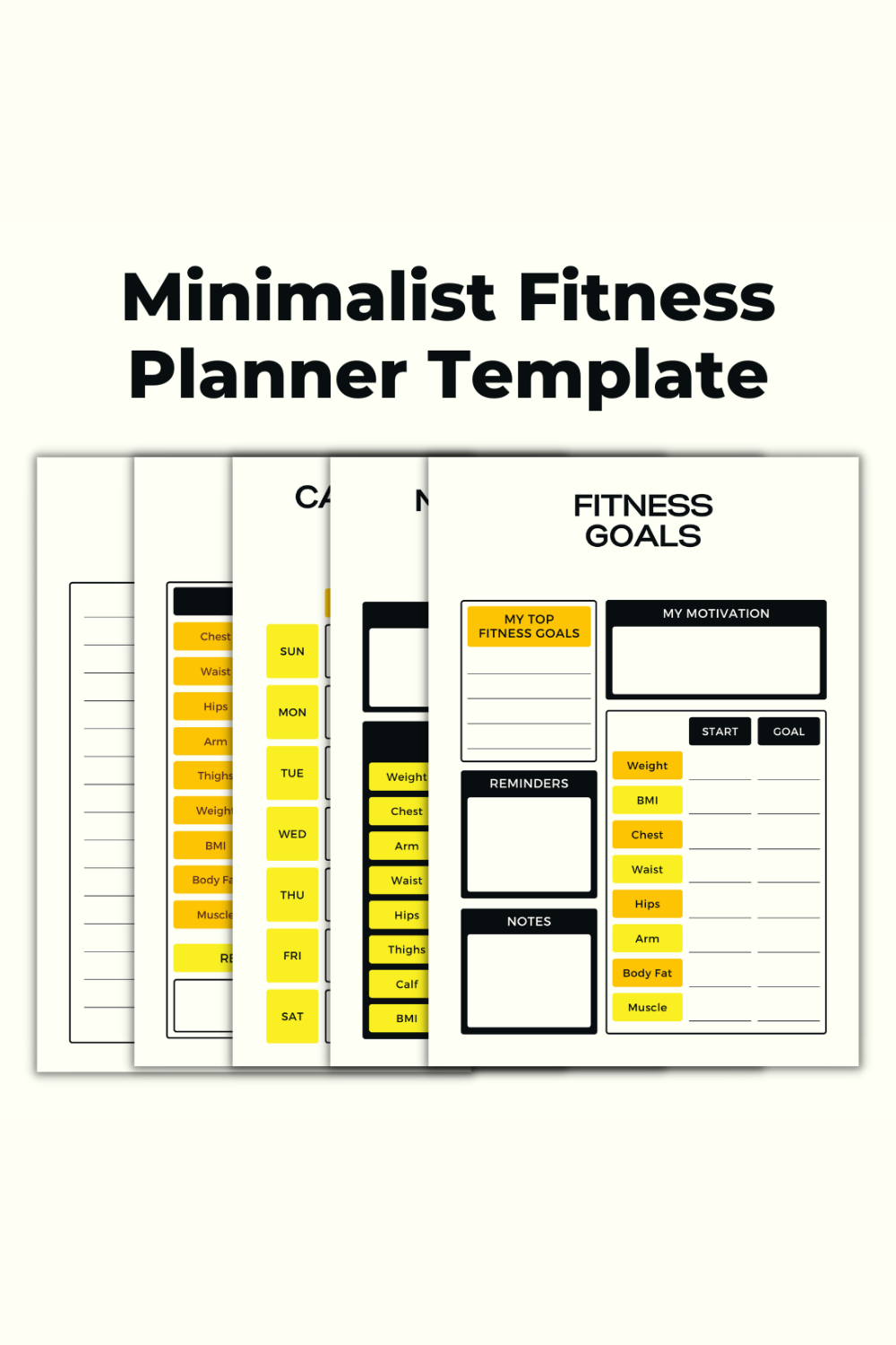 Minimalist Fitness Planner Canva Template pinterest preview image.