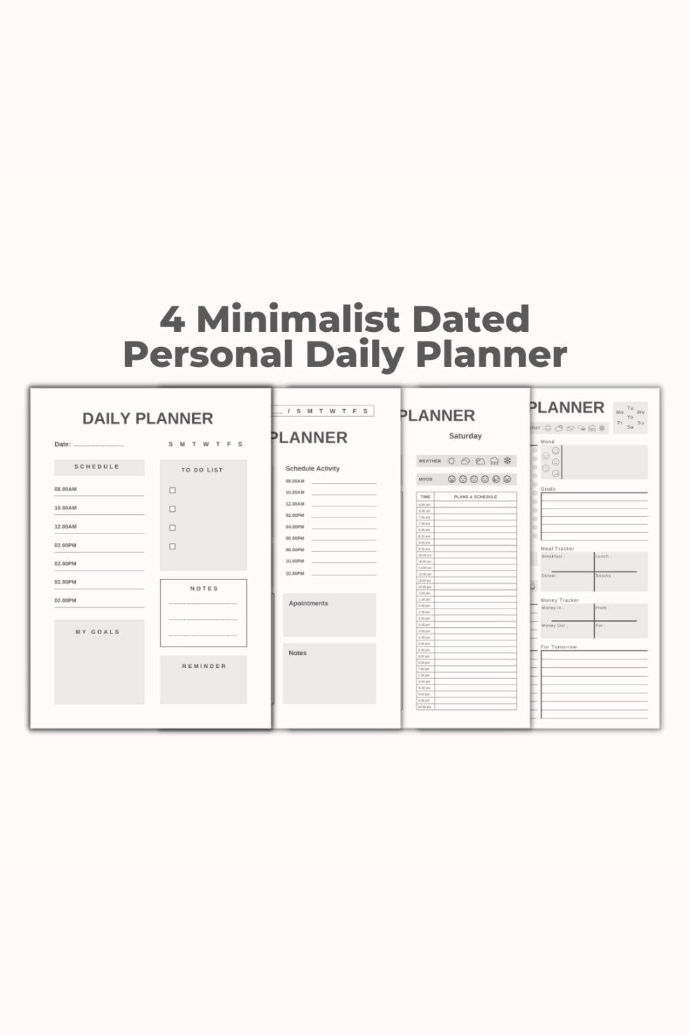 4 Minimalist Dated Personal Daily Planners pinterest preview image.