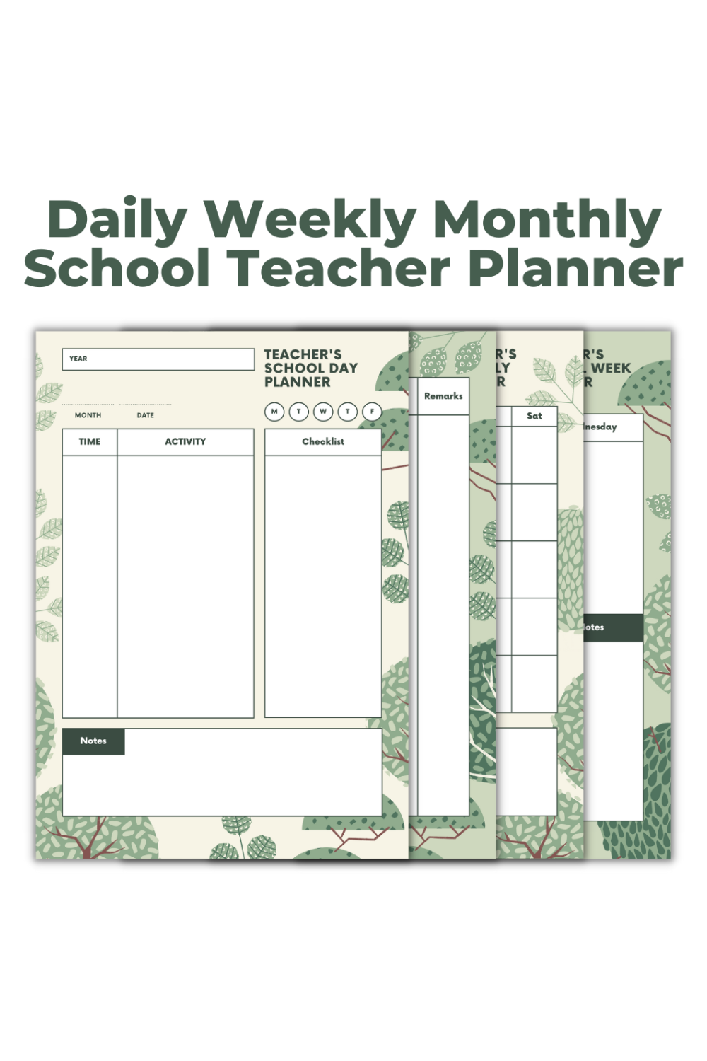 Daily Weekly Monthly School Teacher Planner pinterest preview image.