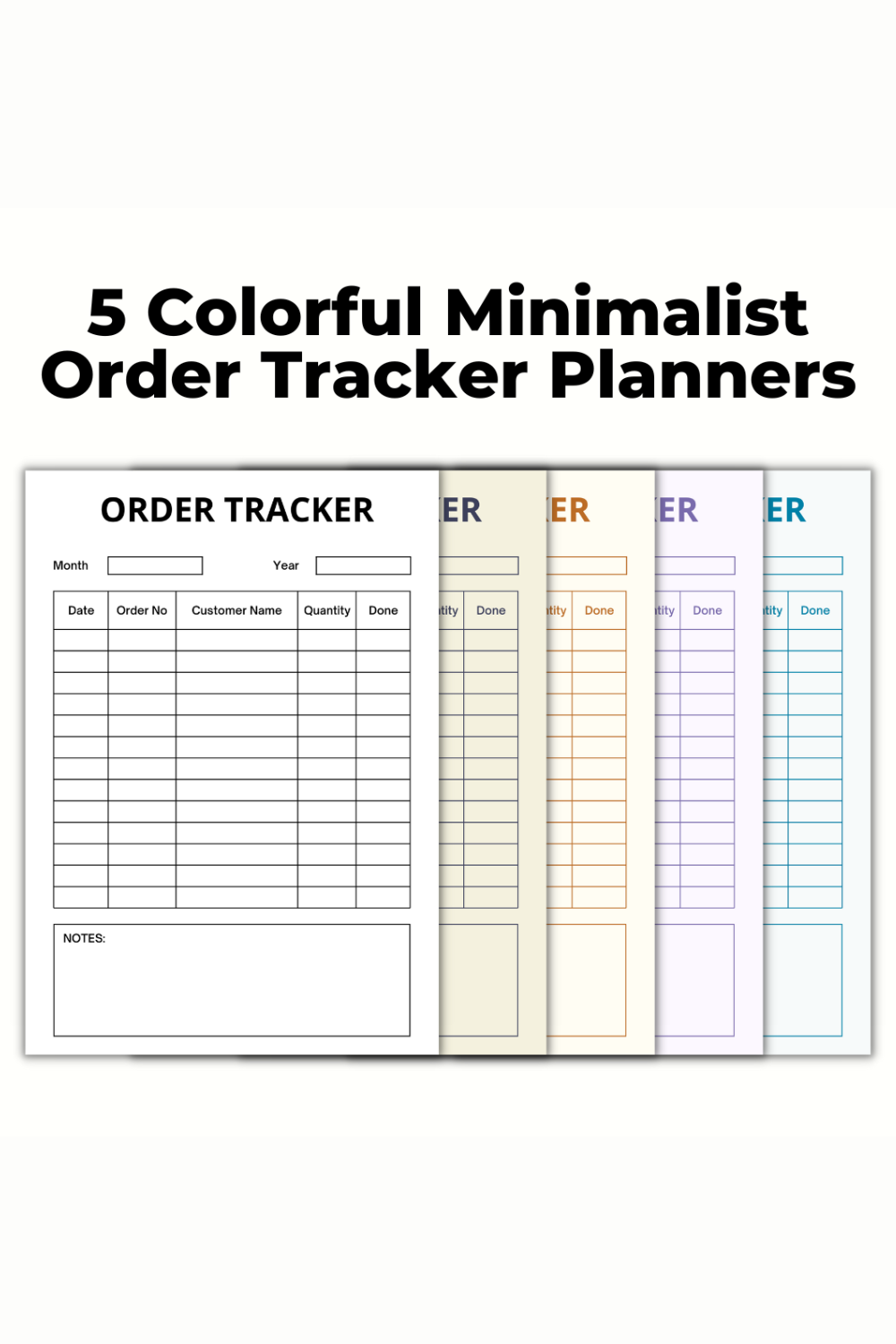 5 Colorful Minimalist Order Tracker Planners pinterest preview image.