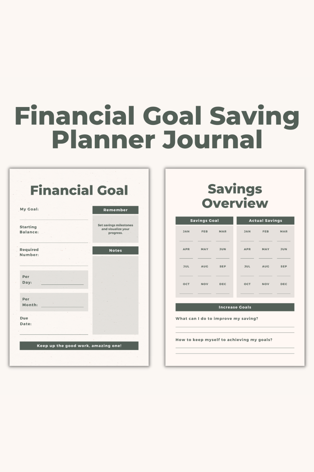 Financial Goal Saving Planner Journal Template pinterest preview image.