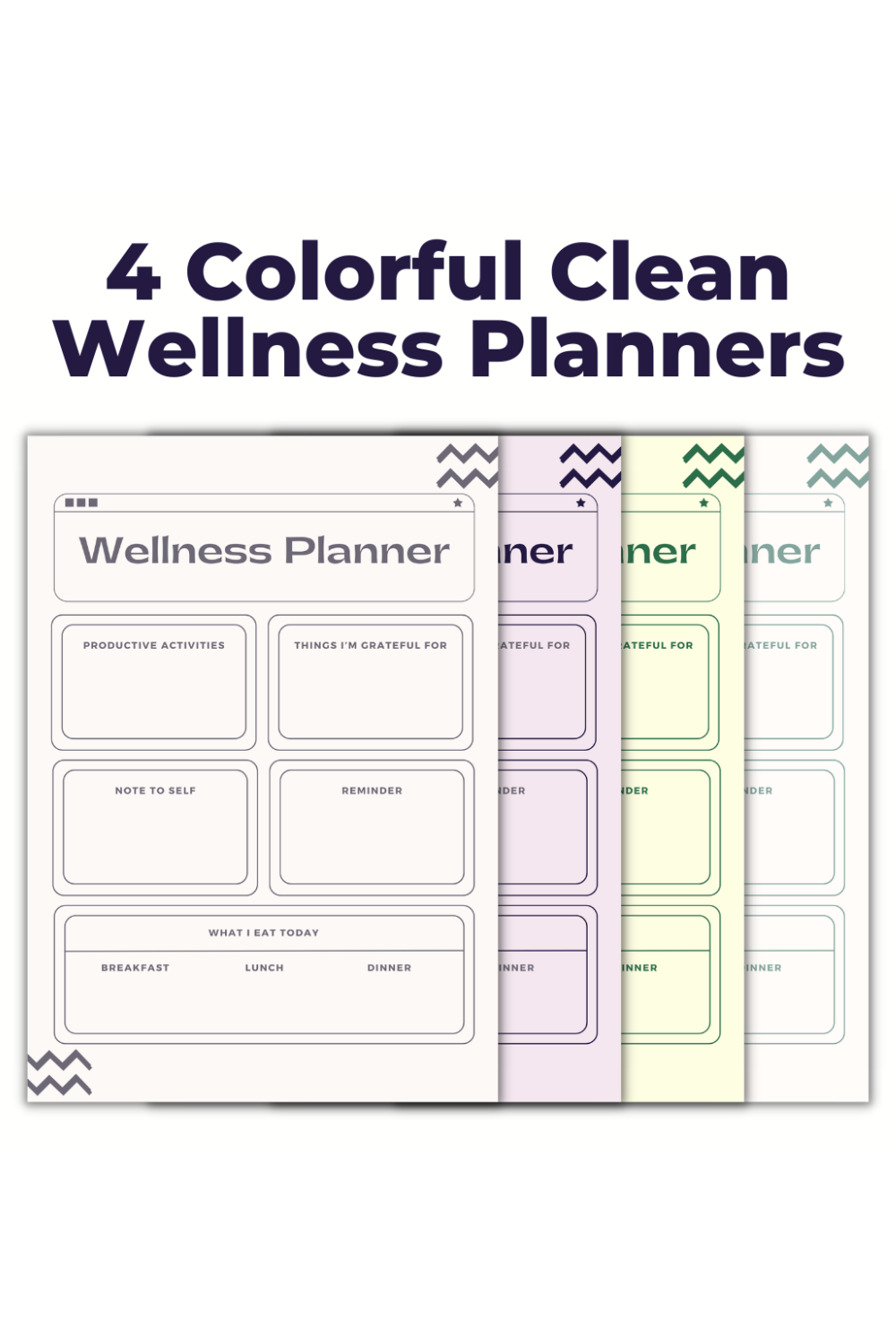 4 Colorful Clean Wellness Planners pinterest preview image.