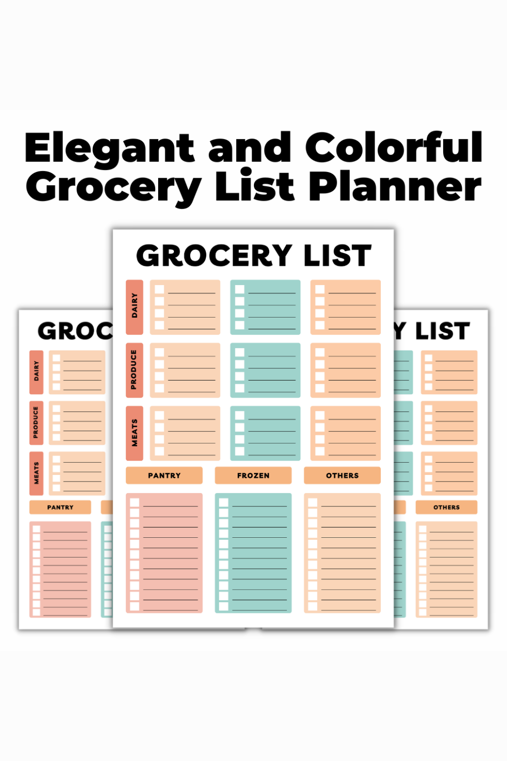 Elegant and Colorful Grocery List Planner pinterest preview image.